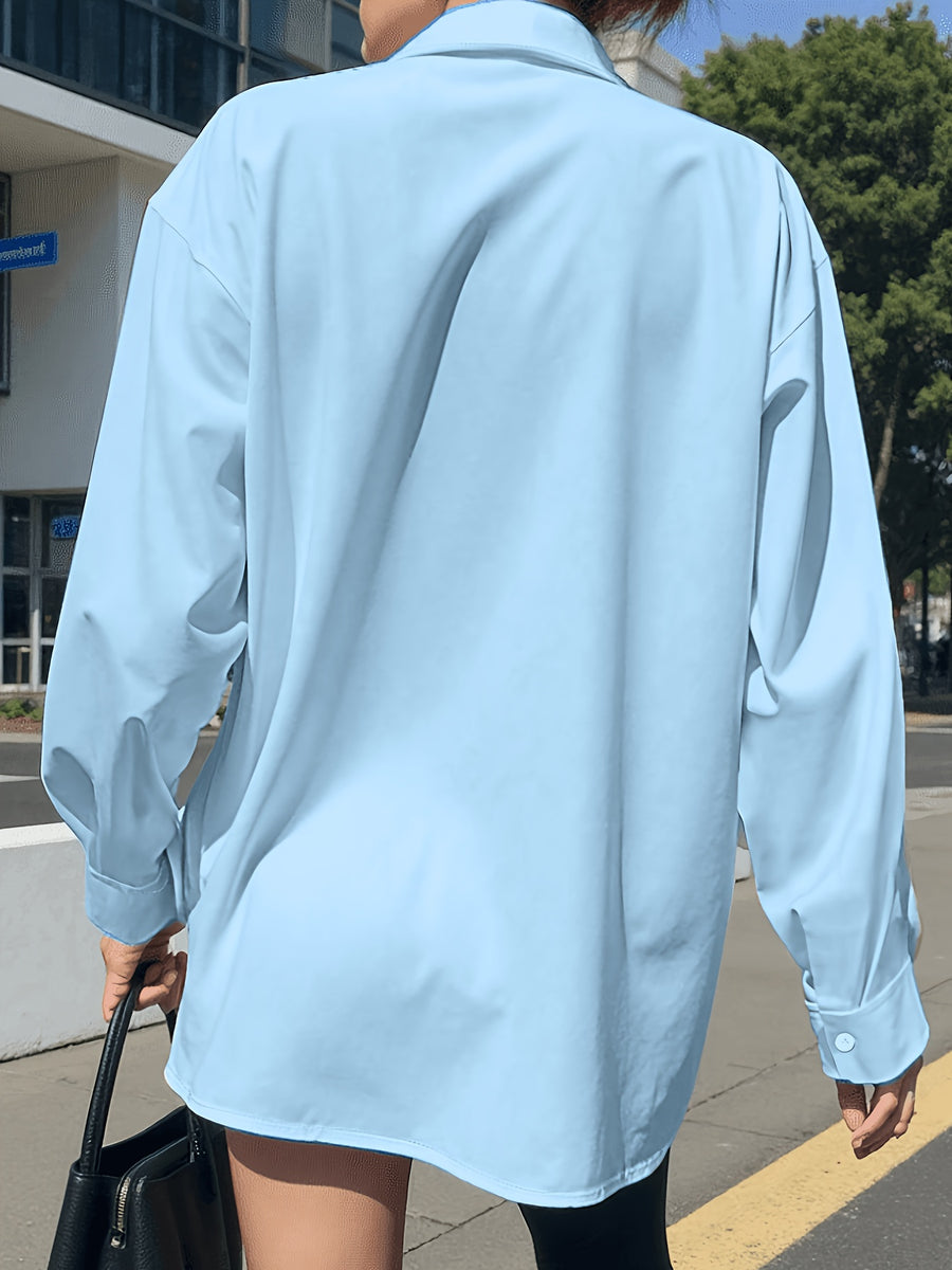 Solid Color Long Sleeve French Shirt for Women New Arrival - Sky Blue