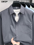 ZBZP New Spring/Autumn Men's Business Casual Long-Sleeve Shirt, Trendy and Versatile Dress Shirt YM - Ash-grey