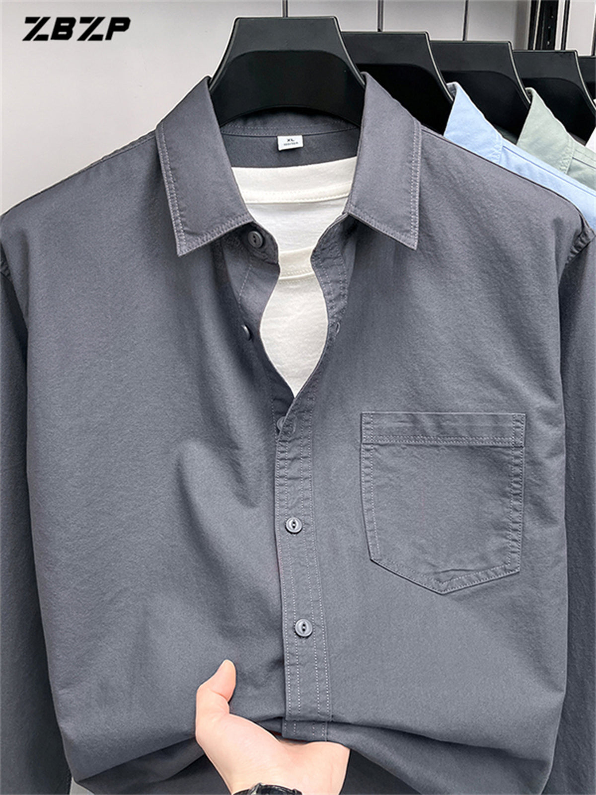 ZBZP New Spring/Autumn Men's Business Casual Long-Sleeve Shirt, Trendy and Versatile Dress Shirt YM - Ash-grey