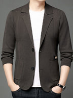 1 Men's Knitted Suit Lapel Jacket, Suitable for Light Business Wear and Daily Work, Ideal as a Gift - Coffee Color