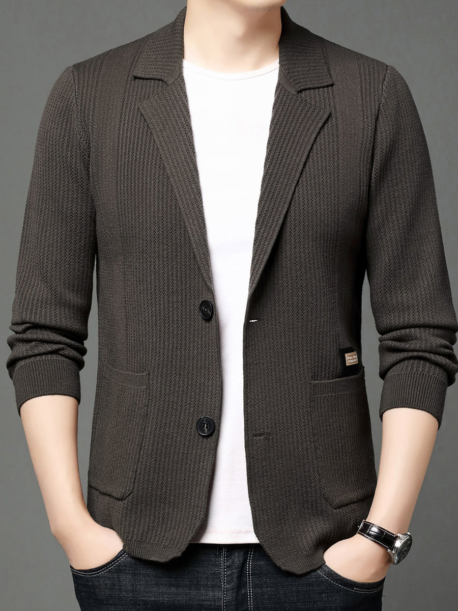 1 Men's Knitted Suit Lapel Jacket, Suitable for Light Business Wear and Daily Work, Ideal as a Gift - Coffee Color