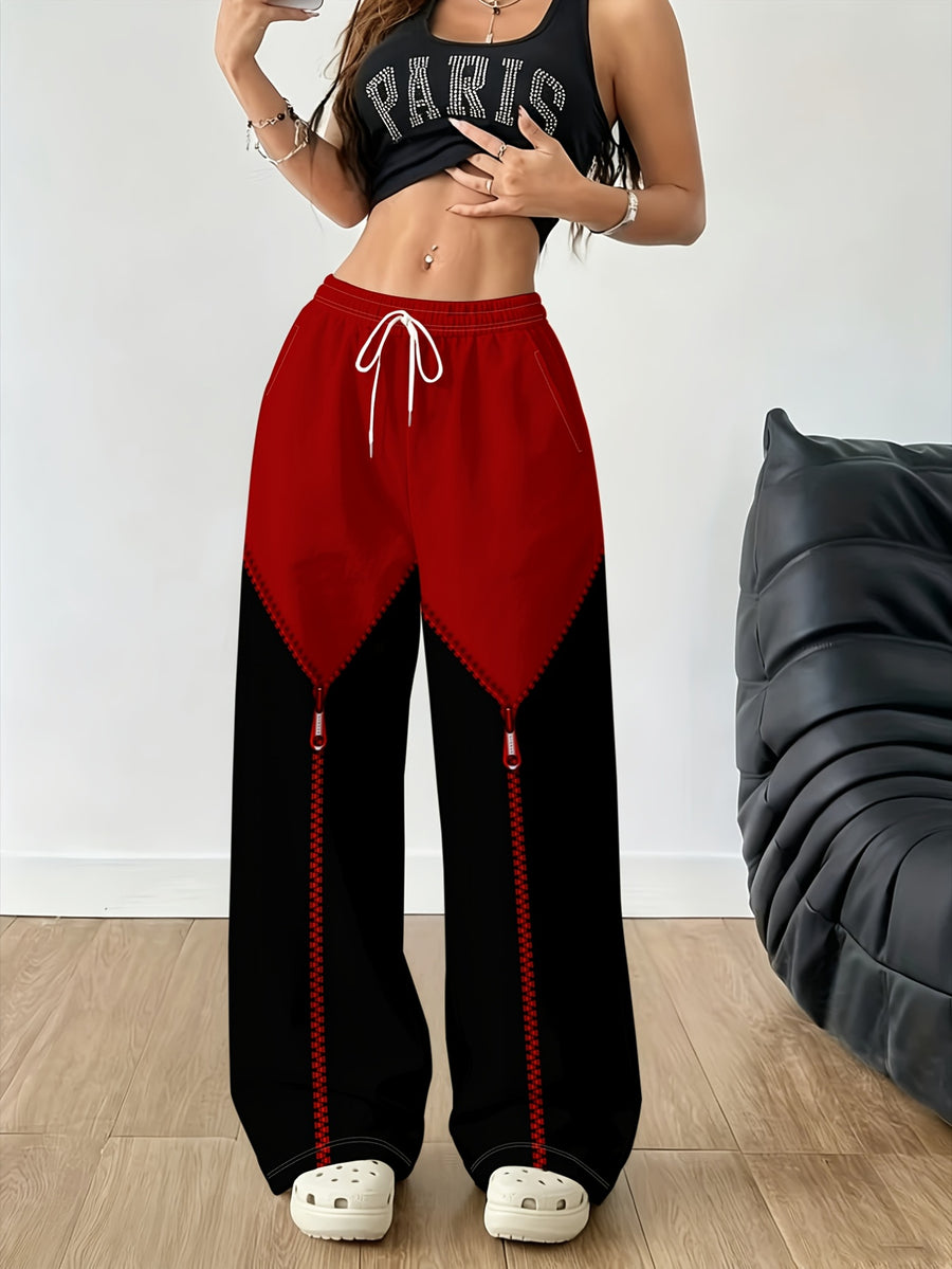 Printed Design - Not Textured Women's Printed Casual Long Pants, Diamond Zipper Print Pants,  Trendy Style, Versatile for Daily Commuting, Shopping, and Casual Outings, Product Does Not Include Accessories - Mixed colors