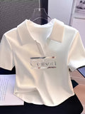 Women's Summer Short-Length Sexy and Slim-Fit Stretchy Short-Sleeve T-Shirt, Casual and Fashionable Blouse Styleba - White