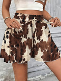 Comfortable And Skin-Friendly Cow Print Skirt Pants European And American Style High-Waisted Casual Shorts Summer Versatile Style - Dark Brown
