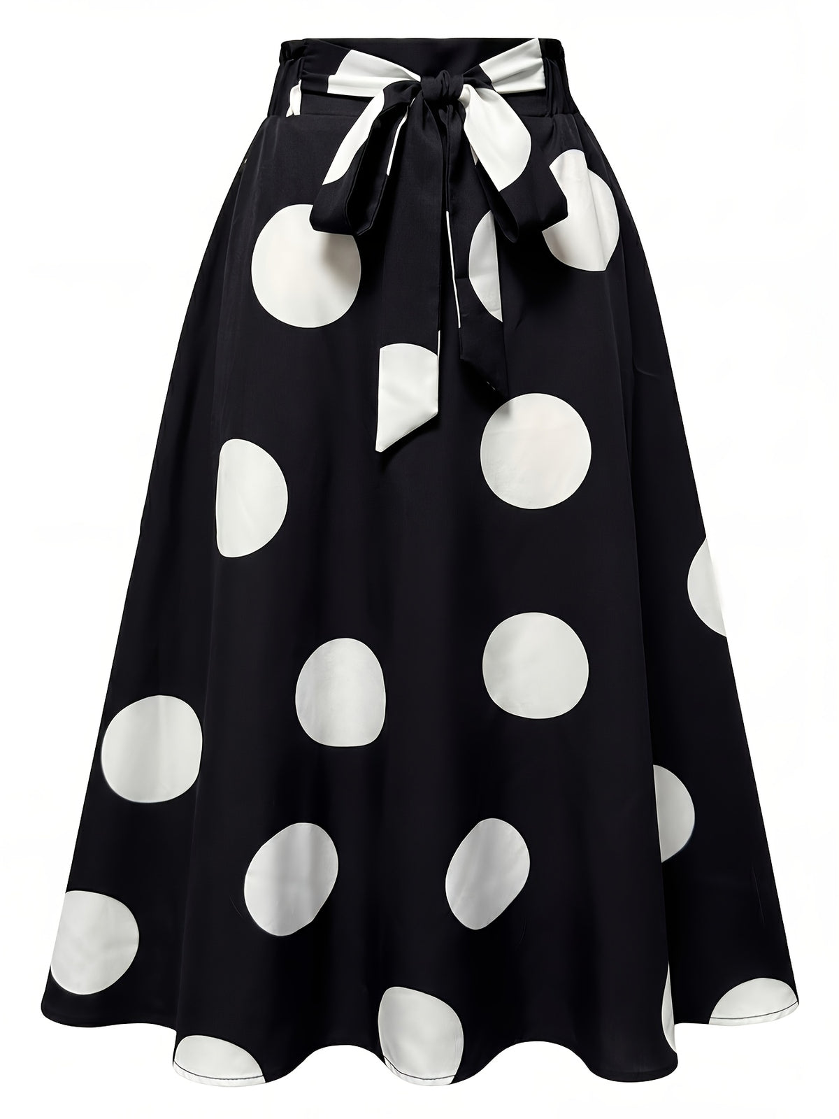Hot Women's Trendy Fashion Color Block Casual Printed Waist-Tie Bow Elegant Versatile Commuter Style A-Line Skirt - White