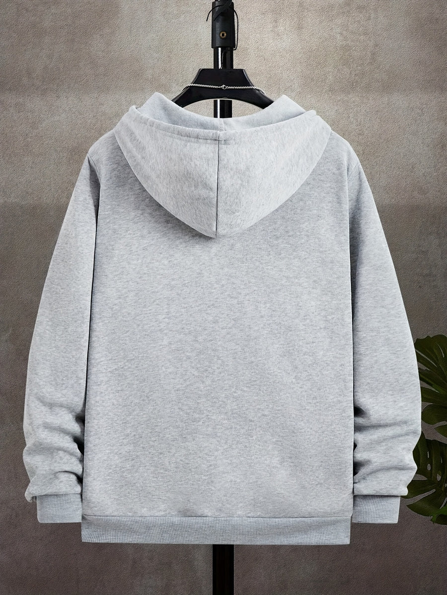 50% Cotton, 50% Polyester, 2-Pack Men's Zippered Hooded Fleece-Lined Sweatshirt, Men's Clothing, Long-Sleeve Fleece Jacket, Zippered Top, Hooded Sweatshirt, Pockets, Drawstring, Suitable for Outings, Casual Wear, Back-to-School Season - Black+Light Grey