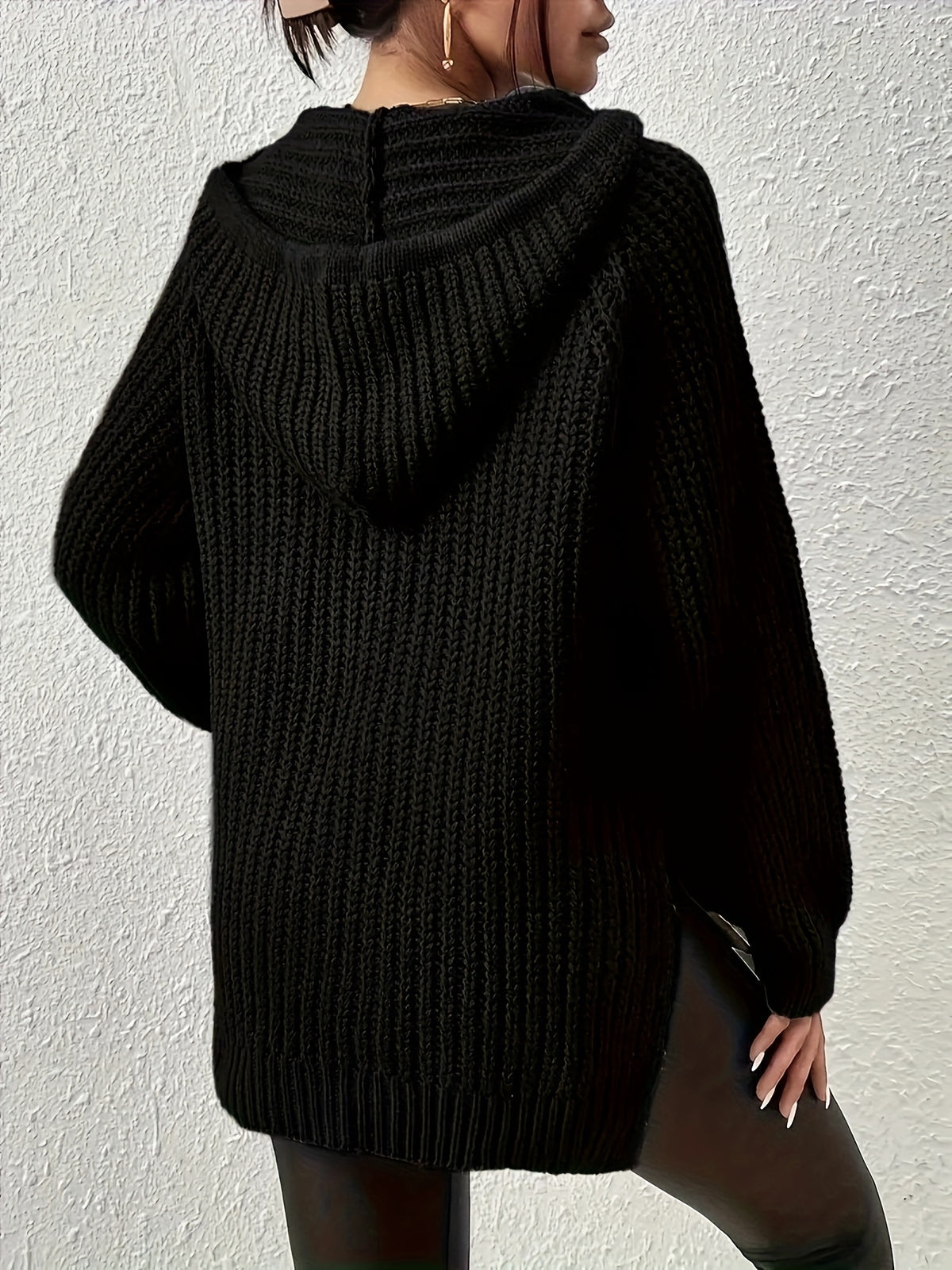 Women'S Solid-Color Elegant And Fashionable Hooded Top - Black