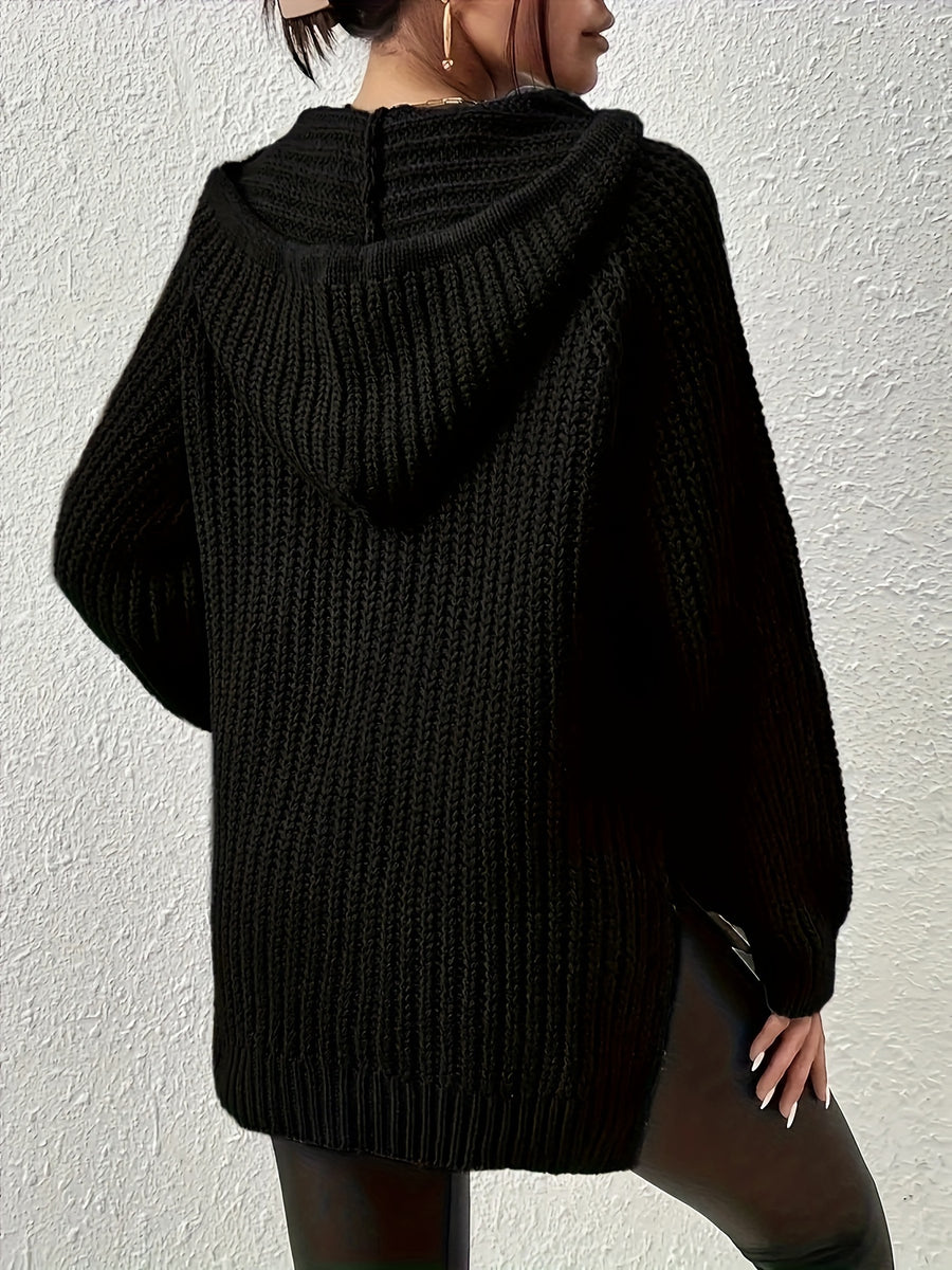 Women'S Solid-Color Elegant And Fashionable Hooded Top - Black