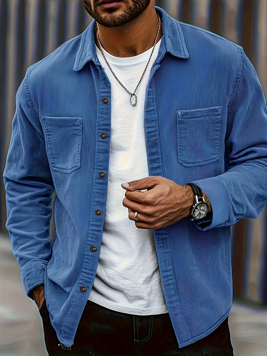 Men'S Fashion Gentleman Casual Top, Men-Adult-General-Student-Couple-Casual-Outdoor-Street-Teenager=Versatile Elastic Rope Struggle Federation, Several Pockets, Green And White Contrast Design for Streetwear, Commuting And Outdoor Activities - Vibrant Blue