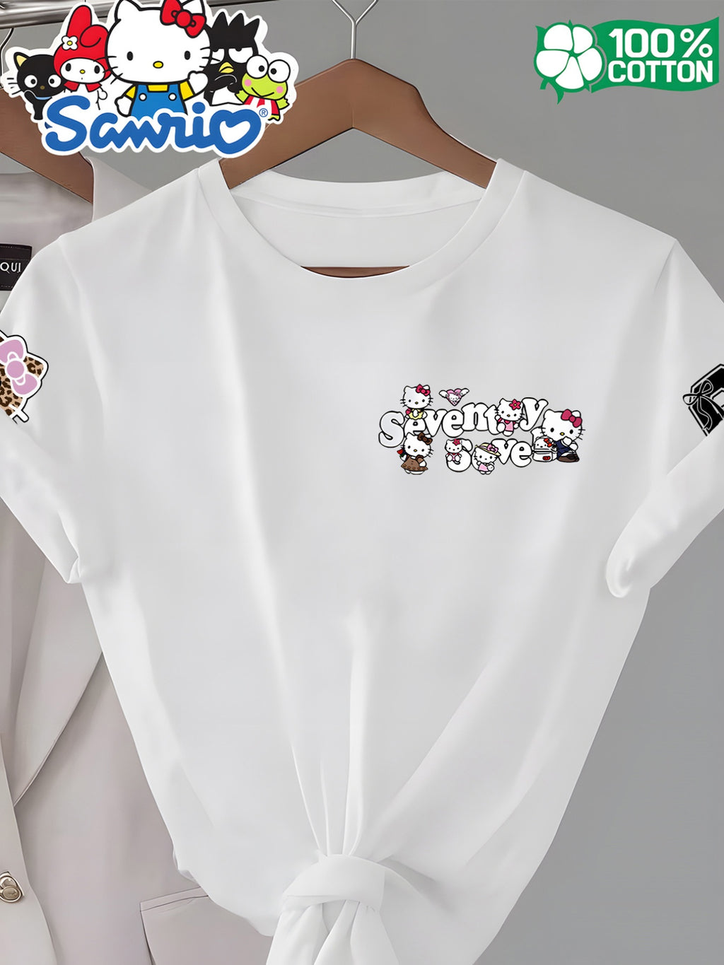 Women'S Round Neck 100% Short Sleeve T-Shirt, Hello Kitty Classic Red Bow Heart Pattern Cartoon Print Design, Casual Comfortable Everyday Versatile Short Sleeve Tee, Women'S Fashion Trendy Spring Summer Fall Casual Short Sleeve Top, Home Party Wear - White