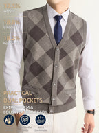 New Autumn/Winter Men's Knitted Vest with V-Neck, Tie Pockets, and Rhombus Pattern Design. Warm, Cold-Resistant, Soft, and Comfortable Sweater Vest. Simple, Elegant, and Versatile, Suitable for Daily, Business, Casual, and Camping Wear. The First - Camel