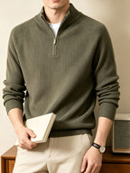SINBOS Men's Half-Zip Stand Collar Sweater - Low-Saturation Earth Tones, Soft Ribbed Knit Zippered Cardigan, Stand Collar & Half-Zip Front Suitable for Business Casual & Minimalist Winter Wear, Autumn Winter Layering Piece - Grass Green