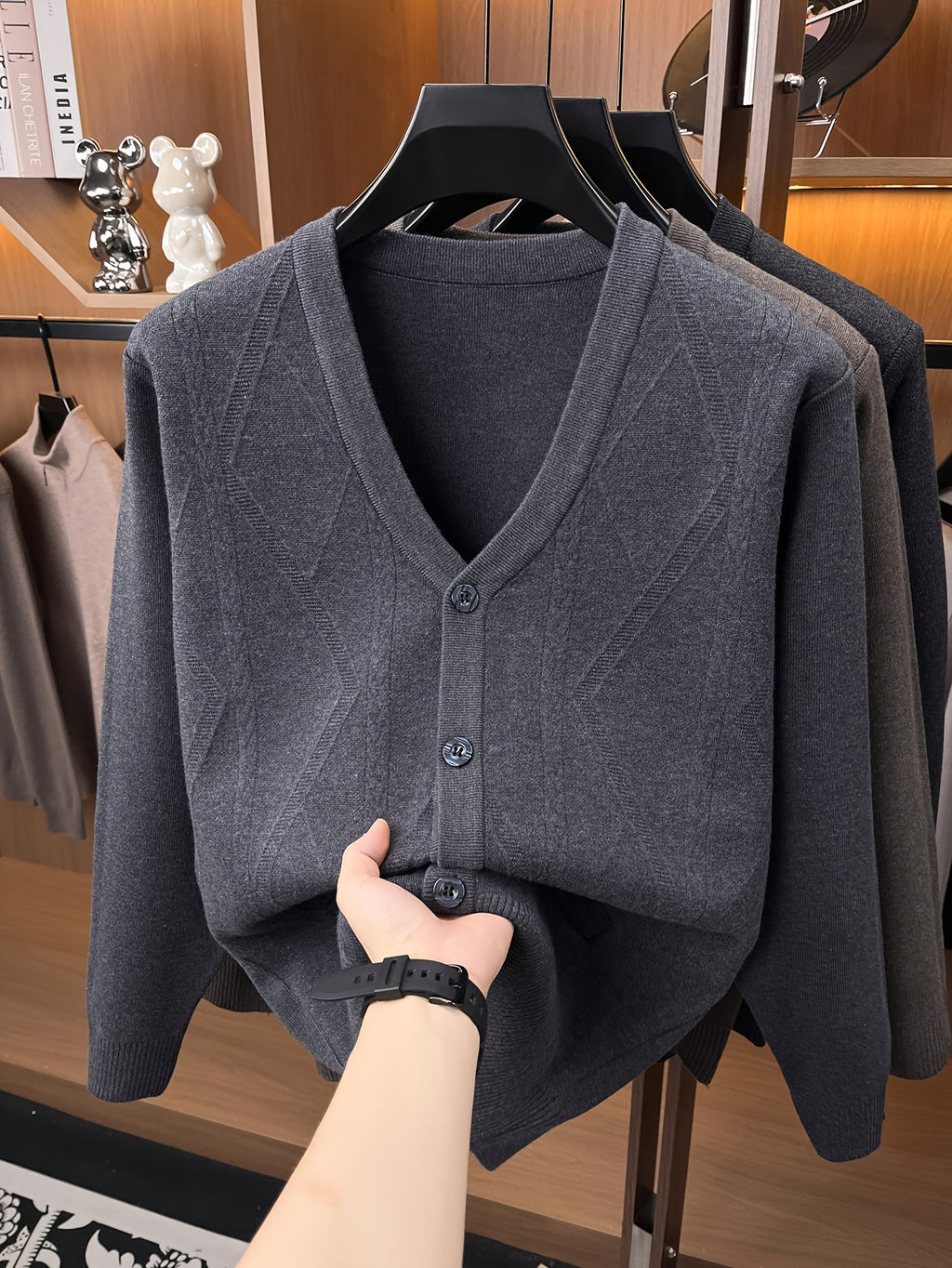 Men'S Knit Warm New Cardigan Jacket - Medium Gray