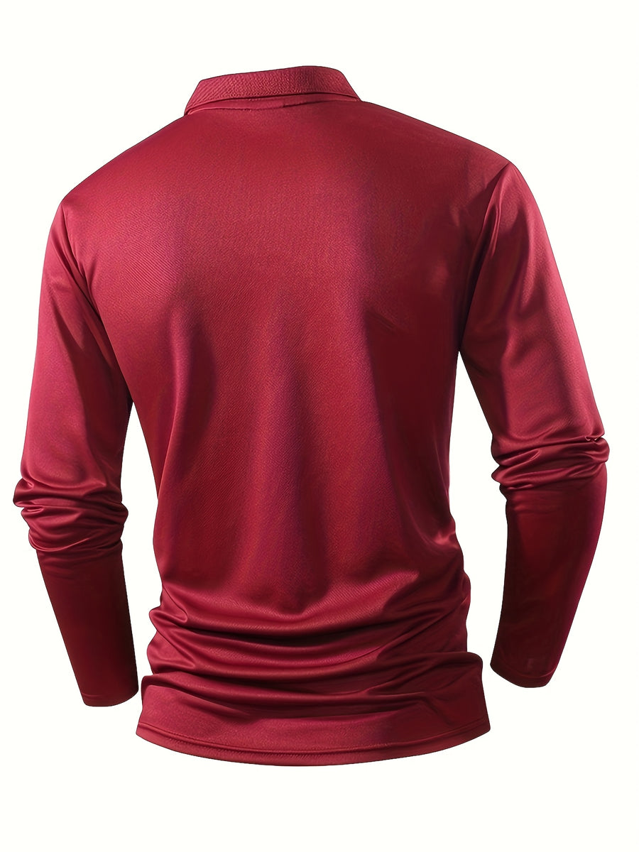 Spring And Autumn Explosive Value Three-Piece POLO Collar Long-Sleeved Top for Men, Stylish, Easy And Versatile, Solid Color Design, Multi-Color Optional Sports And Casual, Soft And Comfortable, Jumper, 220G/Square Meter Fabric Weight - Black White Red