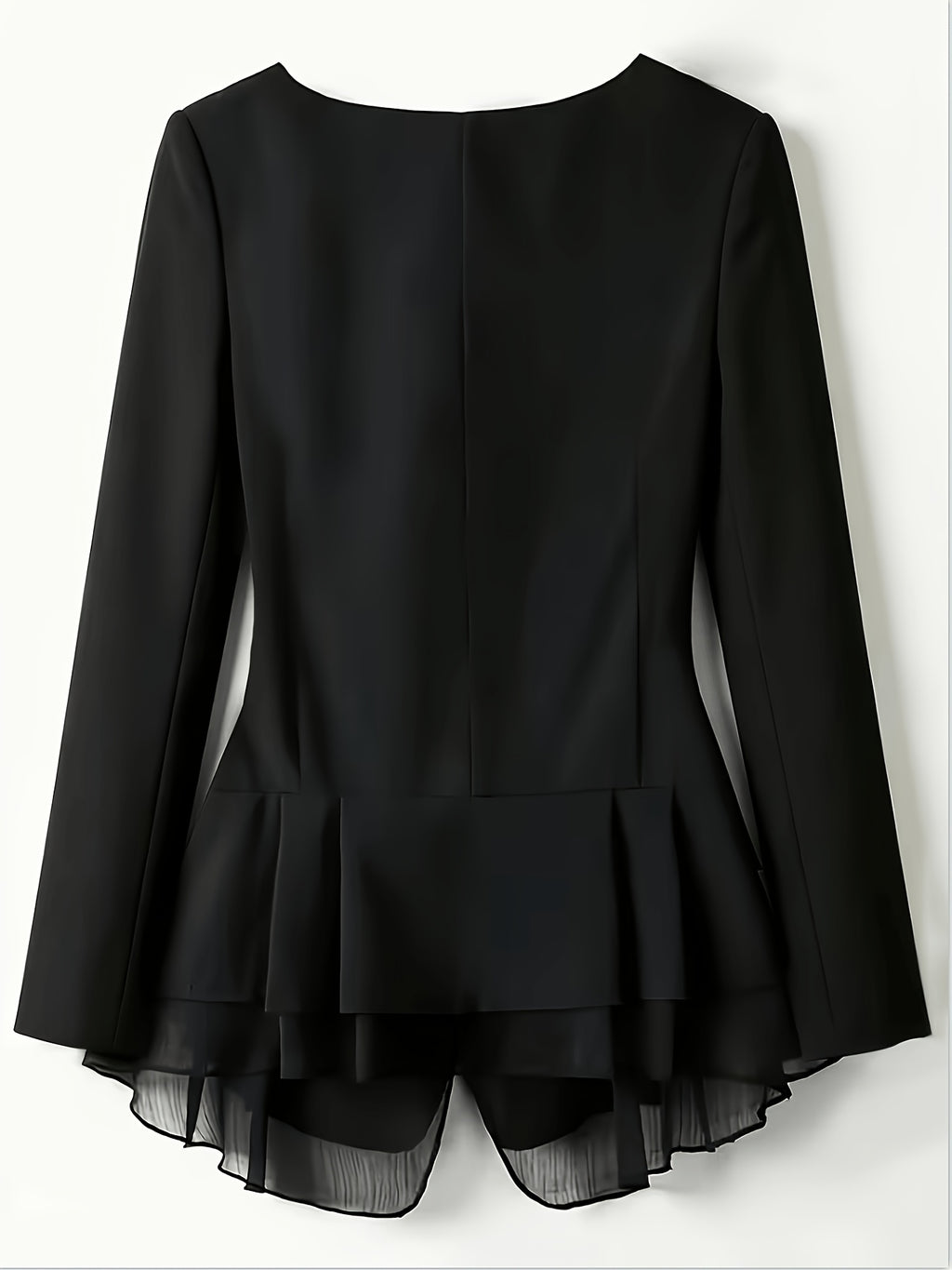 Women's Blazer, Ladies' Top, Long Sleeve, Suitable for Commuting and Office Wear, Patchwork Yarn Design, 2026 New Solid Color Jacket, Spring, Summer, Autumn Wear, Essential Wardrobe Item for All Seasons, Teacher Uniform, Mom Uniform - Black