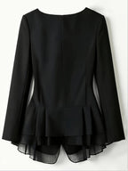 Women's Blazer, Ladies' Top, Long Sleeve, Suitable for Commuting and Office Wear, Patchwork Yarn Design, 2026 New Solid Color Jacket, Spring, Summer, Autumn Wear, Essential Wardrobe Item for All Seasons, Teacher Uniform, Mom Uniform - Black
