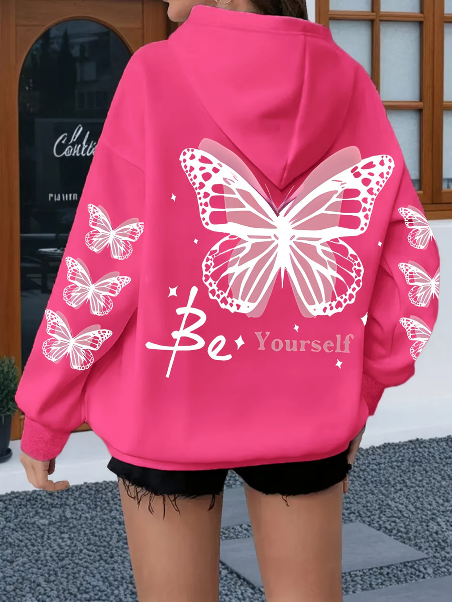 Women's Casual Printed Hoodie - Pink with Pattern Design, Self-Expression Text, Machine Washable, Regular Fit for Autumn/Winter, Suitable for Daily Wear, Home, and Outdoor - Fashionable Women's Hoodie, Comfortable Hooded Sweatshirt - Rose Red