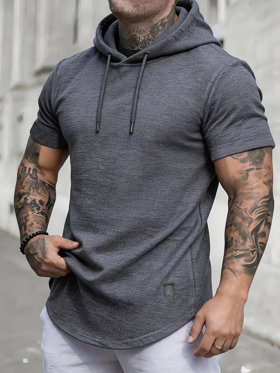 [Pearson OBM] Spring/Summer New Men'S Solid Easy Fashion Hooded Short Sleeve Top, Soft And Comfortable Machine Washable Fabric, Casual Trendy Athletic, Suitable for Running Fitness Outdoor Activities, Multi-Color Available - Grey