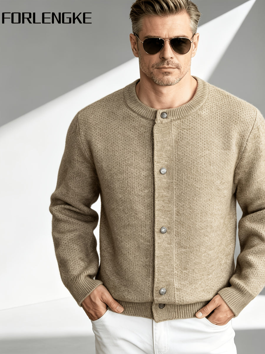 2026 New Fashion Business Mature Casual Men'S Round Neck Single Button Knit Cardigan Sweater, Soft Warm Breathable Long Sleeve Knit Jacket, Suitable for Daily, Office, And Weekend Outfits in Autumn And Winter - Khaki