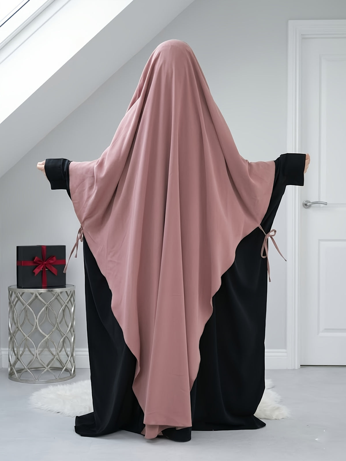 Solid Color Nidaga Prayer Jilbab. The Fabric Is Skin-Friendly And Breathable, Suitable for Women to Wear And Pray Everyday. Robe Abaya (One-Piece Khimar) with Strong Drape, Loose Fit, Ideal for Busy Daily Use Or Prayer - Pale Pinkish Gray