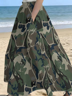 Camo Print High-Waist Flared Women'S Skirt, Summer Casual Vacation Style - Mixed colors