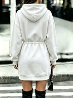 Women'S Tummy Control Drawstring Letter NYC Print Hooded Sweatshirt - White