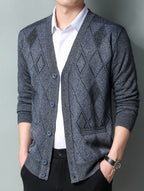 Men'S Winter Sweater, Winter Coat, Fleece-Lined And Thickened V-Neck, Fully Buttoned Cardigan, Easy Outfit, Men'S Gift, Suitable for Outdoor Travel, Mountaineering, Daily Outings, Commuting And Office Wear, Etc, Autumn Essentials - Light Grey