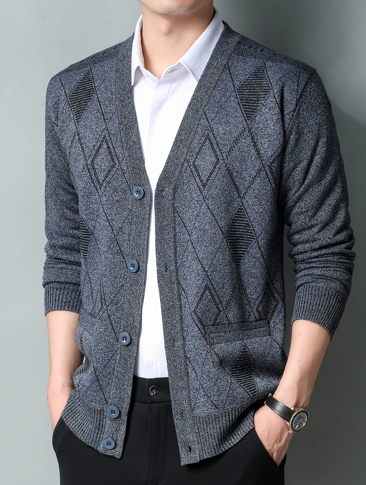 Men'S Winter Sweater, Winter Coat, Fleece-Lined And Thickened V-Neck, Fully Buttoned Cardigan, Easy Outfit, Men'S Gift, Suitable for Outdoor Travel, Mountaineering, Daily Outings, Commuting And Office Wear, Etc, Autumn Essentials - Light Grey