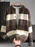 Katemar CRRTMARO Men's Knitted V-Neck Pullover Cardigan, Outdoor Casual Men's Apparel, New Autumn/Winter Warm and Comfortable Top, Goodberg - Coffee Color