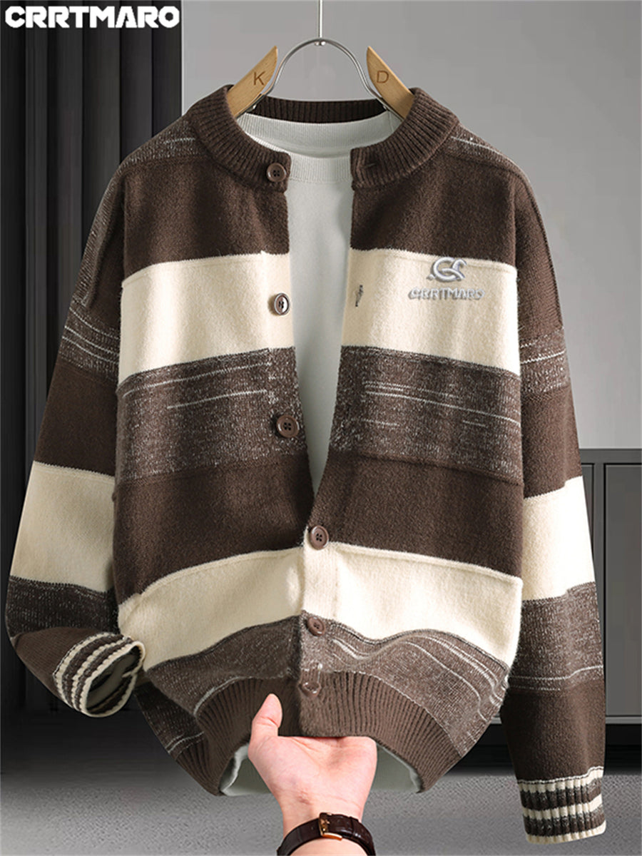 Katemar CRRTMARO Men's Knitted V-Neck Pullover Cardigan, Outdoor Casual Men's Apparel, New Autumn/Winter Warm and Comfortable Top, Goodberg - Coffee Color