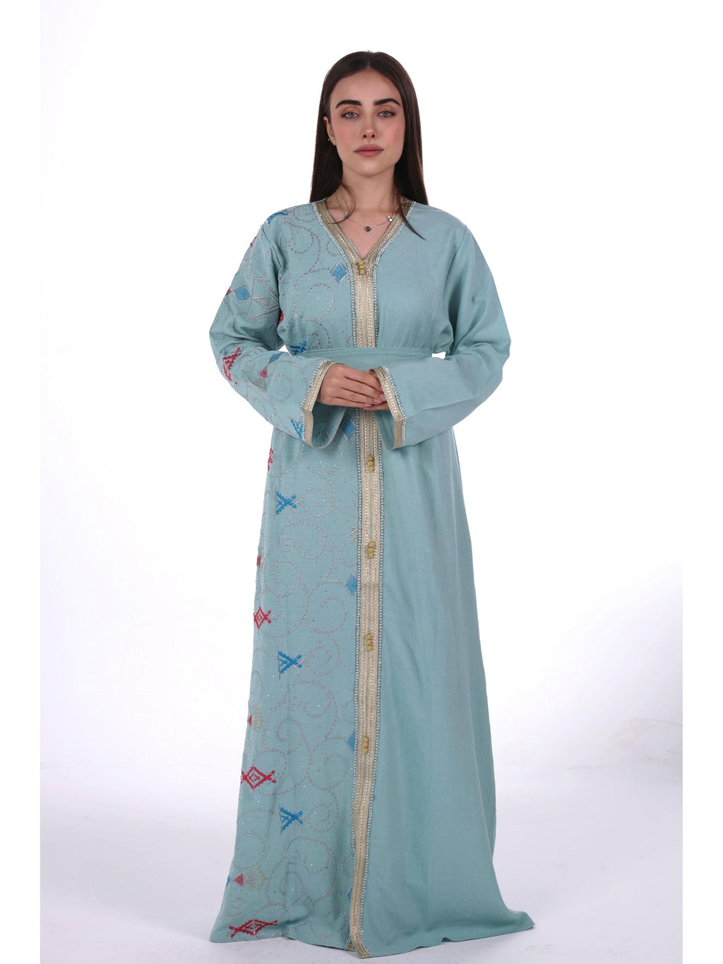 Middle East Women's New Traditional Style Dress Kaftan Robe Jalabiya Festival Evening Gown Abayas Suitable for Holiday Party Wear Women's Evening Dress, Casual Dress with belt - Military Blue