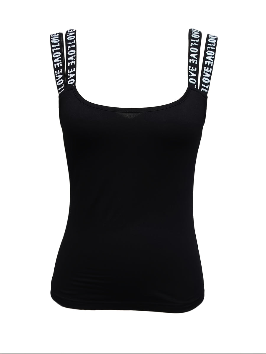 Spring and summer Women's new vest, sexy and elegant, versatile halter top, trendy and versatile letter print vest, a must-have gift for shopping festivals and Christmas parties - Black
