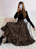 Elegant Leopard Print Midi Skirt with Ruffle Detail - High Waist, Non-Stretch Polyester, Machine Washable - Perfect for All Seasons - Leopard Print