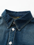 American-style Workwear Denim Shirt for Men, Long-sleeve Trendy Outerwear, Loose-fit Plus Size - Nostalgic Blue