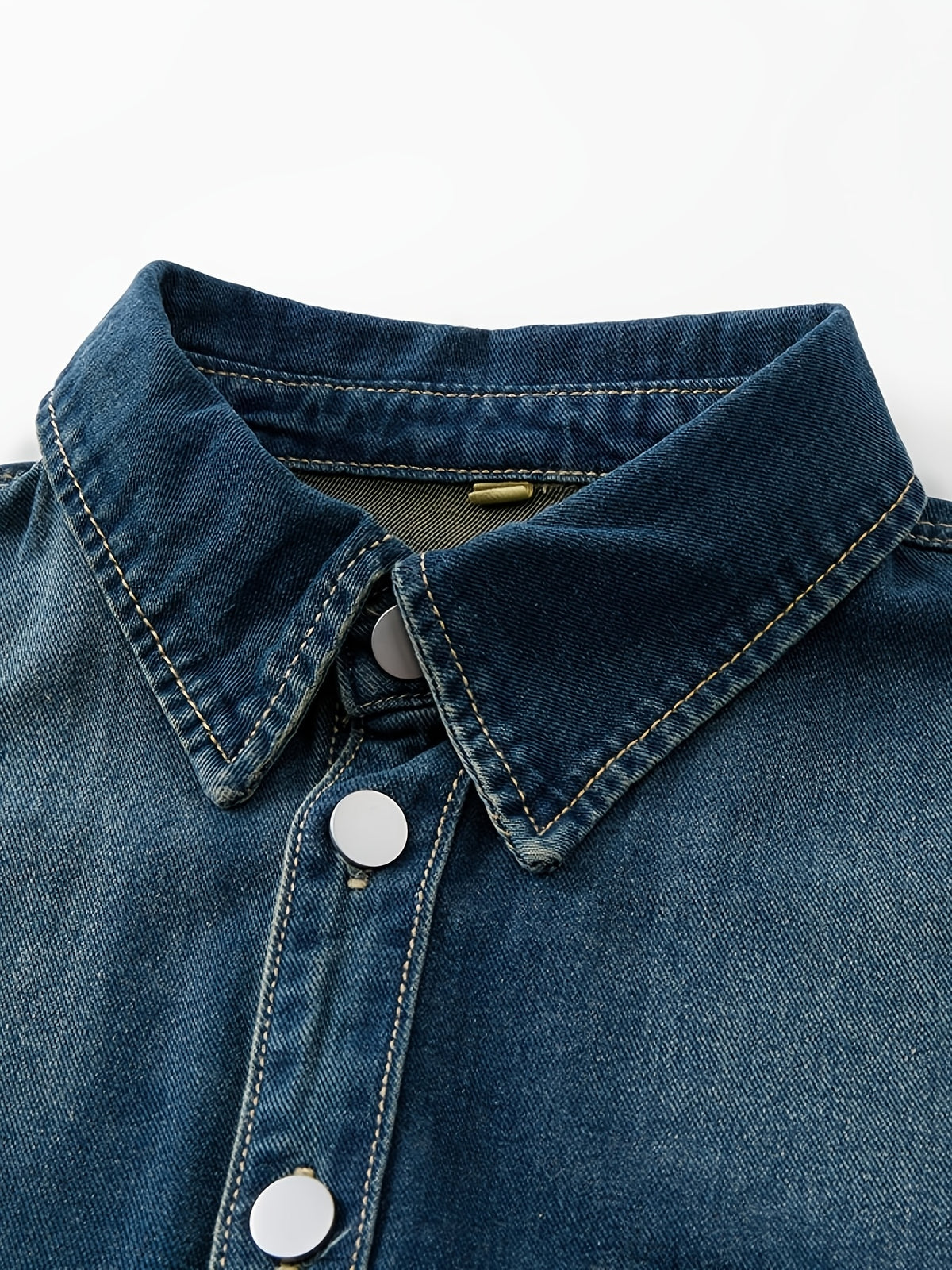American-style Workwear Denim Shirt for Men, Long-sleeve Trendy Outerwear, Loose-fit Plus Size - Nostalgic Blue