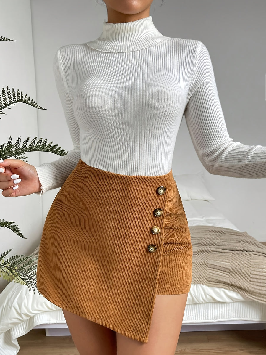 Button Detail Wrap Dress - Yellowish-brown