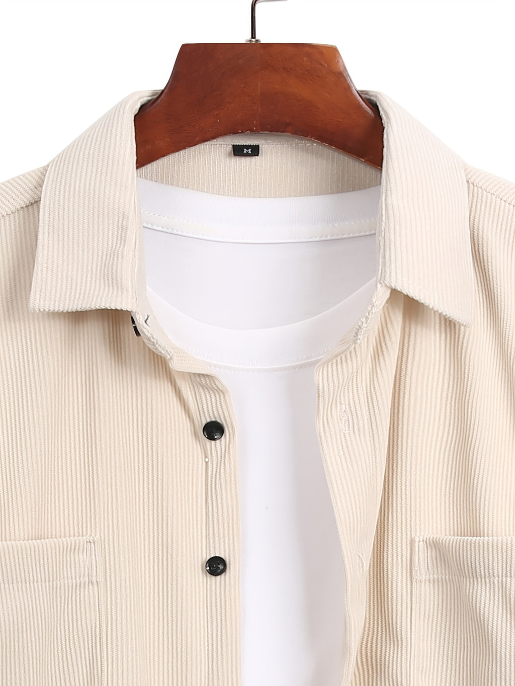 Men's Corduroy Shirt - American Retro Solid Color Long Sleeve Shirt for Men, Casual Wrinkle-Resistant Non-Iron Corduroy Shirt with Two Pockets, Trendy Versatile Corduroy Jacket for Sports, Outdoor, and Daily Wear. - Apricot
