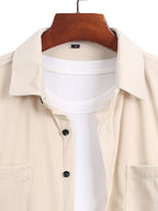 Men's Corduroy Shirt - American Retro Solid Color Long Sleeve Shirt for Men, Casual Wrinkle-Resistant Non-Iron Corduroy Shirt with Two Pockets, Trendy Versatile Corduroy Jacket for Sports, Outdoor, and Daily Wear. - Apricot