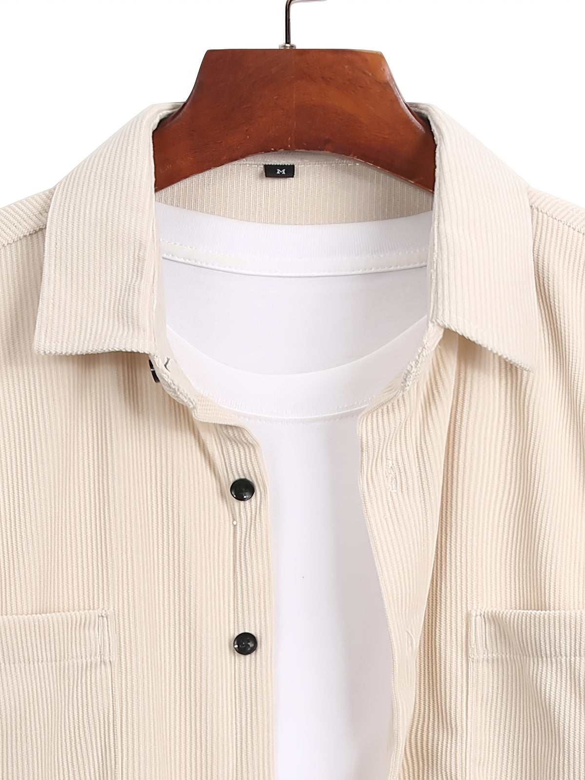 Men's Corduroy Shirt - American Retro Solid Color Long Sleeve Shirt for Men, Casual Wrinkle-Resistant Non-Iron Corduroy Shirt with Two Pockets, Trendy Versatile Corduroy Jacket for Sports, Outdoor, and Daily Wear. - Apricot