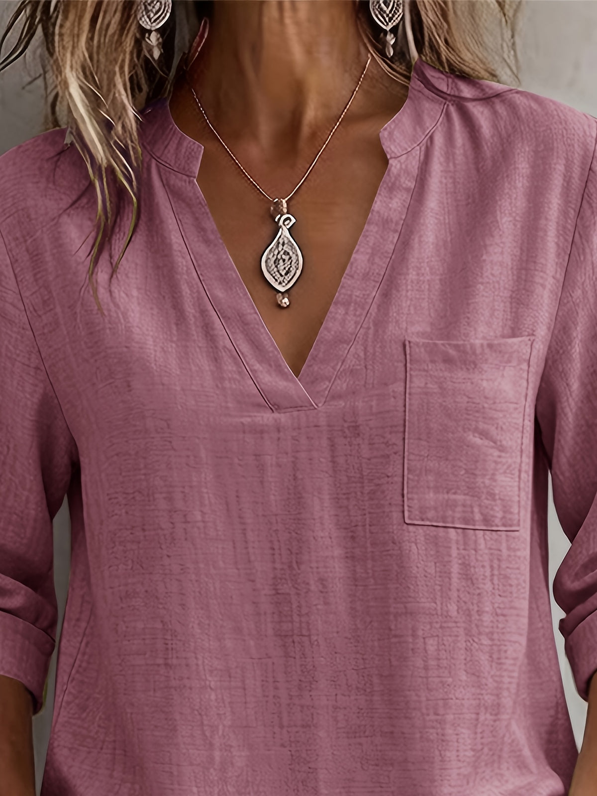 Women'S V-Neck Short Sleeve Shirt, Universal Casual Blouse Top - Lavender