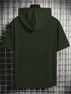 "Positive" Print: Healing Style Daily Men'S Hooded T-Shirt, Novelty Casual Short-Sleeved Hoodie T-Shirt, Loose Top Hooded Short-Sleeved Print, Versatile Men'S Casual Knitwear, Summer Outdoor Casual Short-Sleeved Black, Retro Fashion Trendy Outfit - Army Green