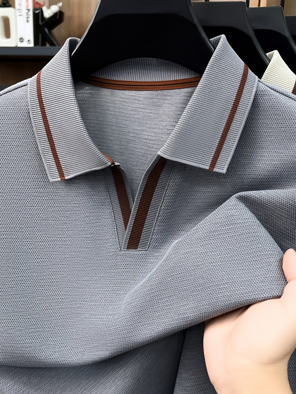 Men's Lapel Button- Polo Shirt, Summer Breathable T-Shirt, Men's Sport Top, Commuting Office / Weekend Casual / Golf, Tennis Top Dual-Wear T-Shirt - Grey
