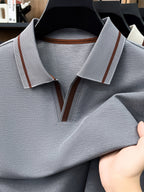 Men's Lapel Button- Polo Shirt, Summer Breathable T-Shirt, Men's Sport Top, Commuting Office / Weekend Casual / Golf, Tennis Top Dual-Wear T-Shirt - Grey