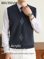 New Autumn Winter Men Sleeveless Knit Vest, Ideal Gift for Dad And Husband, V Neck Pullover Design, Warm Cold Resistant Soft Comfortable Sweater Waistcoat, Minimal Elegant Versatile Top for Daily Casual Business Sports Camping Wear - Dark Gray