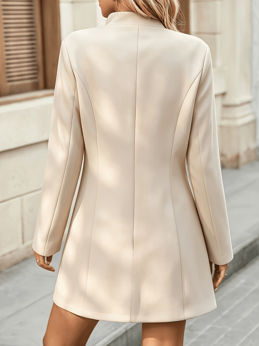 Women's Single-Breasted Blended Coat, Elegant Long-Sleeve Mid-Length Blazer, Stylish Casual Commuter Outerwear - Apricot