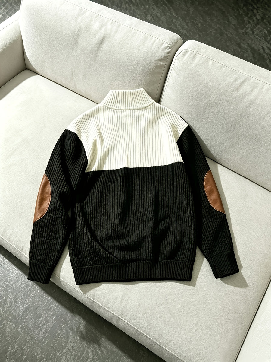 Autumn Winter Men'S Henley Casual Color-Block Lapel Sports Sweatshirt Corduroy Stand-Up Collar Long Sleeve Jacket Suitable for Casual And Athletic Wear - Black