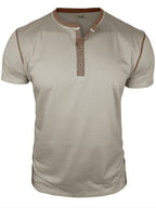 Men's Summer Short-Sleeve Henley Shirt, Fashionable Casual Solid Color T-Shirt, Versatile Everyday Top - Grey
