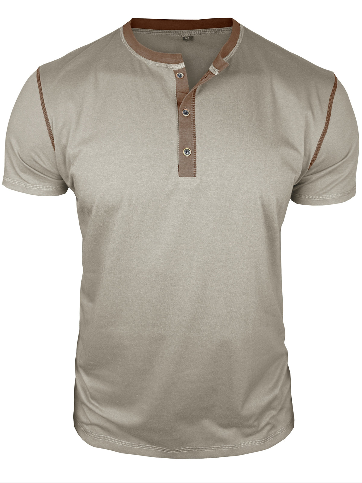 Men's Summer Short-Sleeve Henley Shirt, Fashionable Casual Solid Color T-Shirt, Versatile Everyday Top - Grey