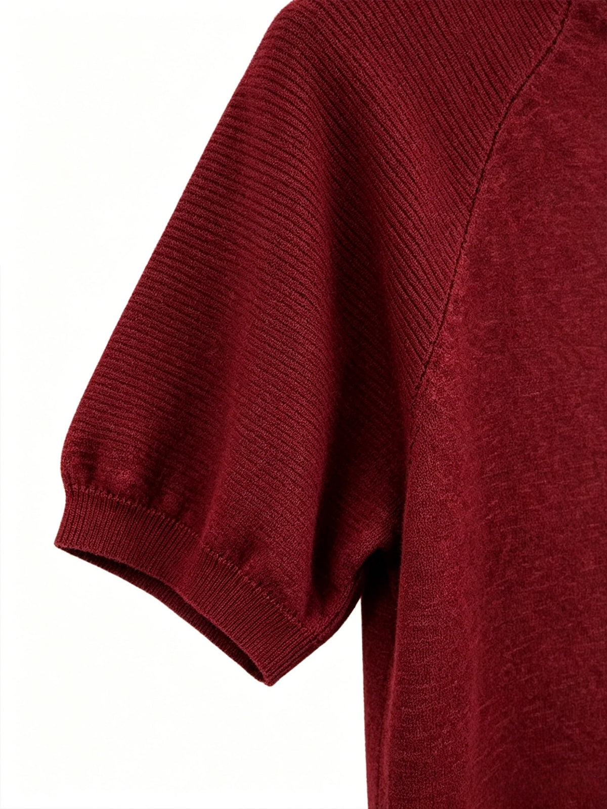 Men's Raglan Short Sleeve Knit Sweater with Coconut Tree and Sunset Small Embroidery, Crew Neck Casual Pullover Top - Burgundy
