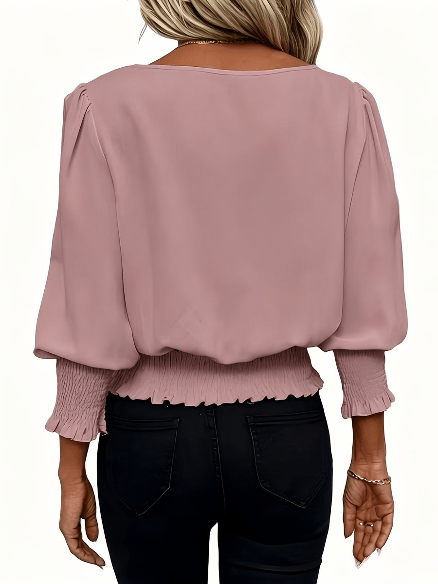 Casual Round Neck Lantern Sleeve Ruffled Women'S Long Sleeve Shirt, Suitable for Spring Summer Fall - Light Purple